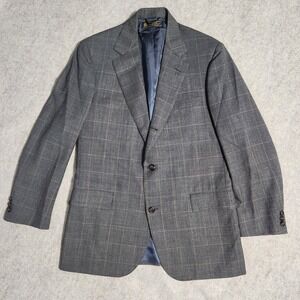 Vintage 40R Brooks Brothers Mens Gray Plaid Wool Suit Two Piece Blazer Pants Set